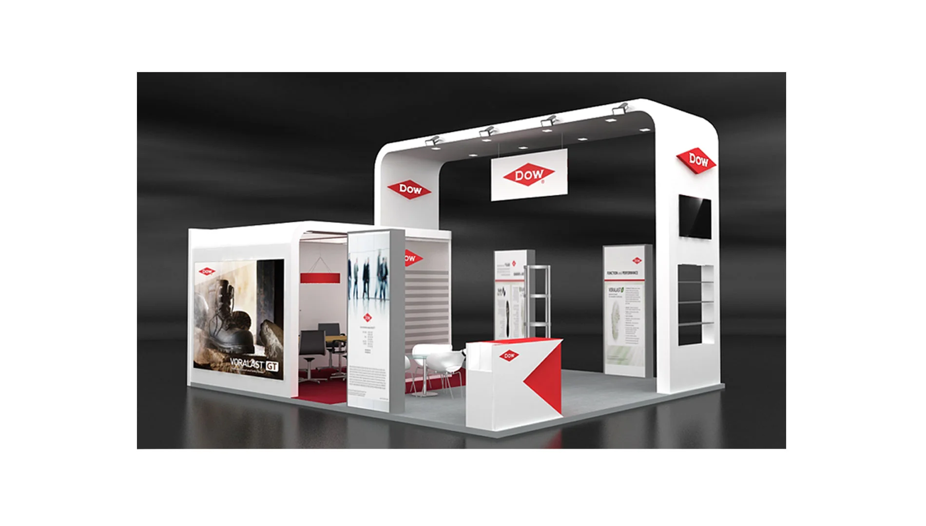 DOW - minimal exhibition DOW - minimal exhibition set-up brand colour ‘red’ with ‘white’, complemented it with intelligent copy