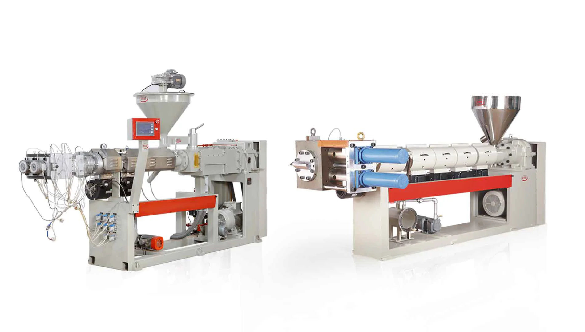 Image of two distinct plastic extrusion machines, showcasing advanced technology Image of two distinct plastic extrusion machines, showcasing advanced technology