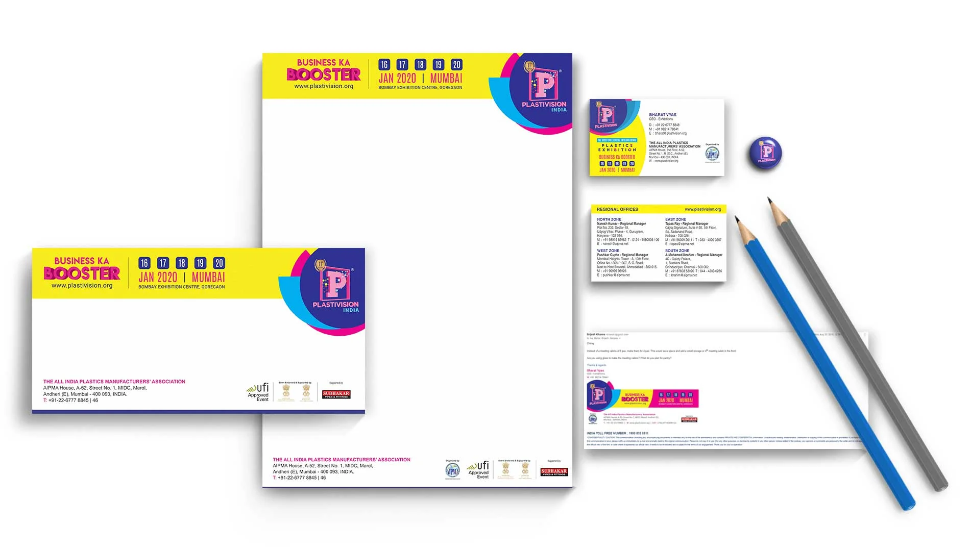 Plastivision - Business card, envelope, and pencils Plastivision - Business card, envelope, and pencils
