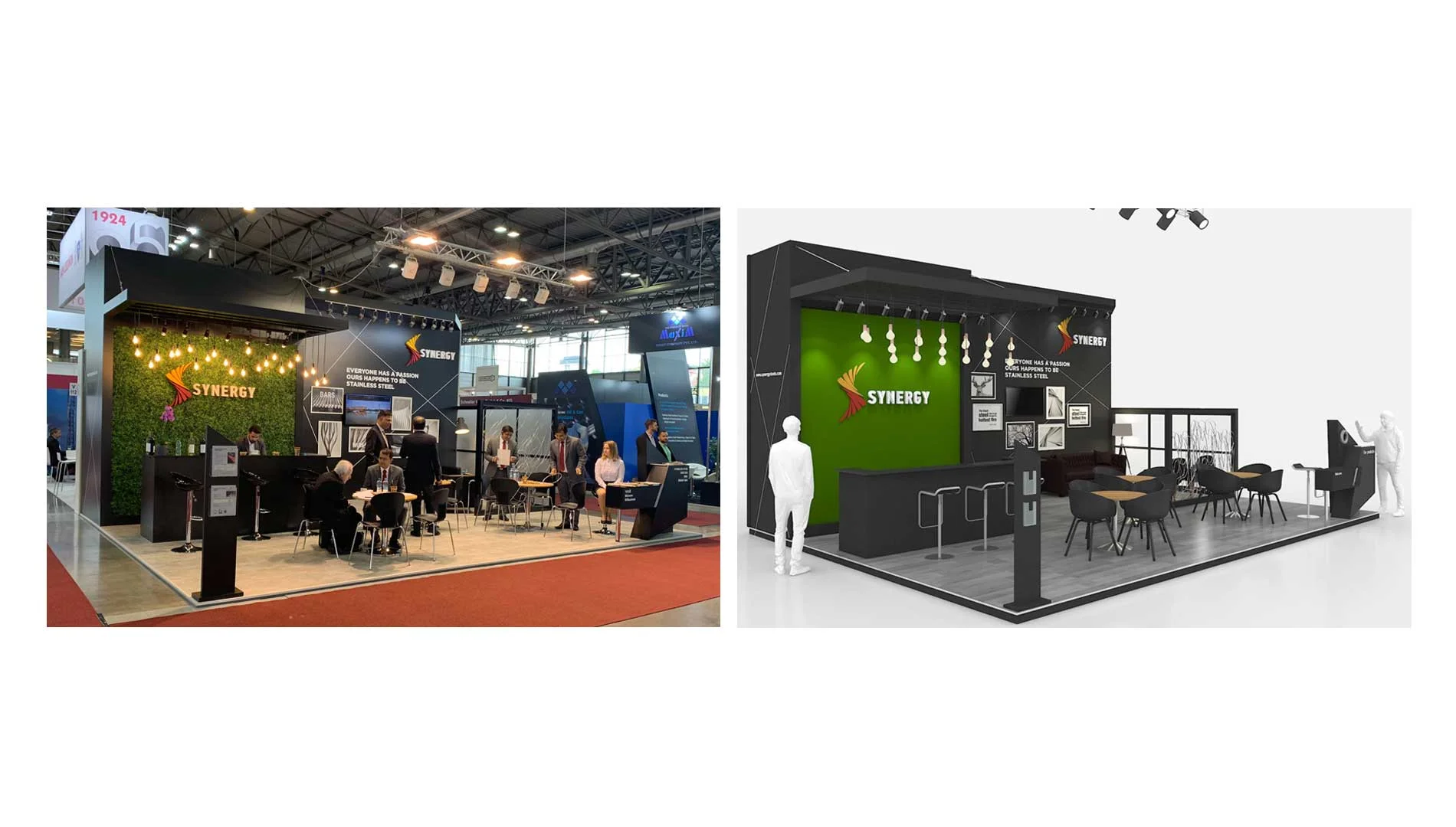 Synergy Steels - Innovative exhibition stand design setup with engaging displays and branding elements