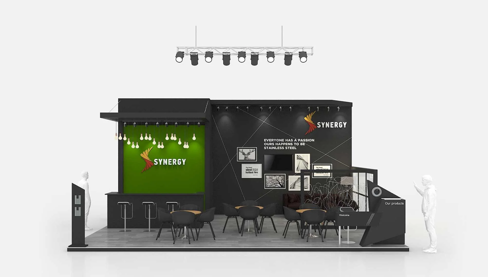 Synergy Steels - exhibition stand design setup with engaging displays and branding elements