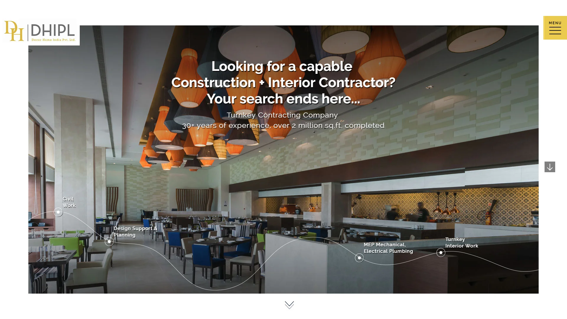 Website design for DHIPL by Boch & Fernsh, capturing the engineering firm's core offerings.