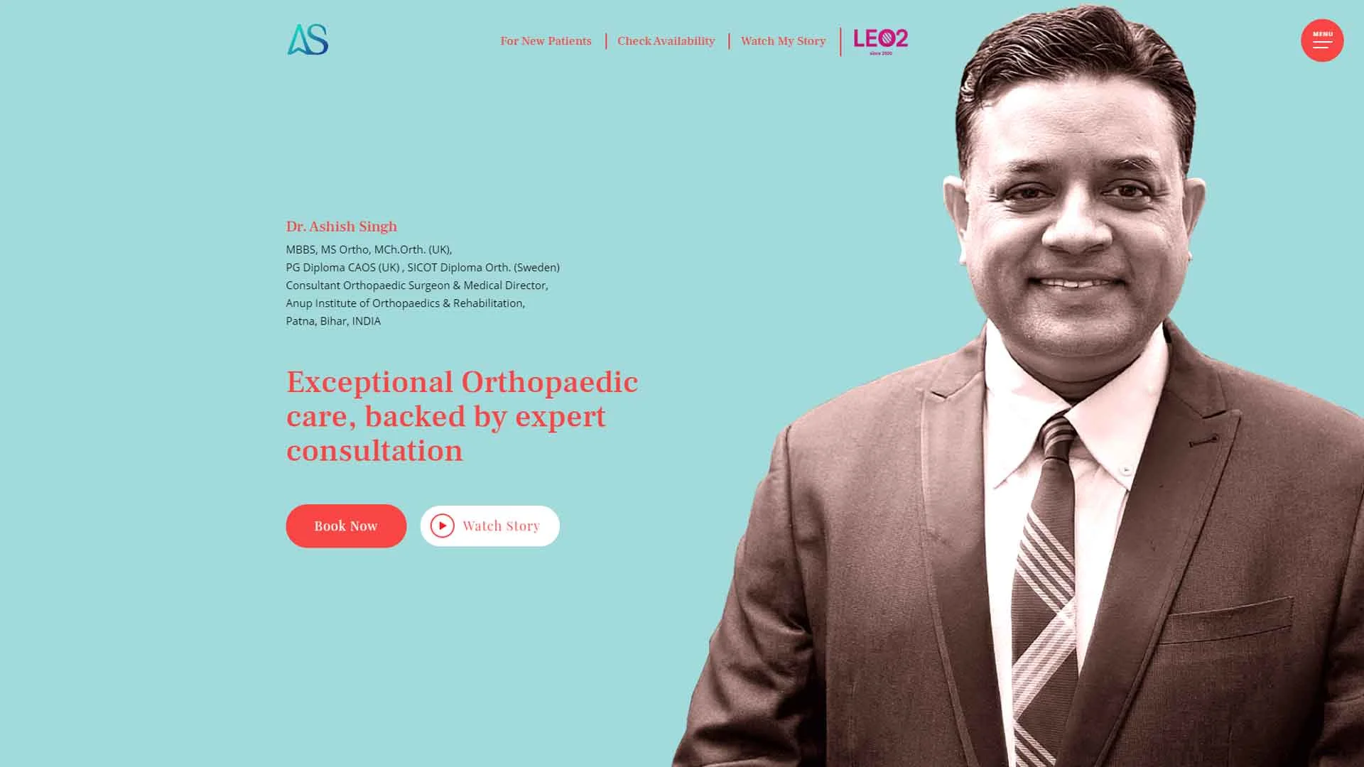Boch & Fernsh's website design for Dr. Ashish Singh, featuring a sleek and professional layout tailored for medical expertise